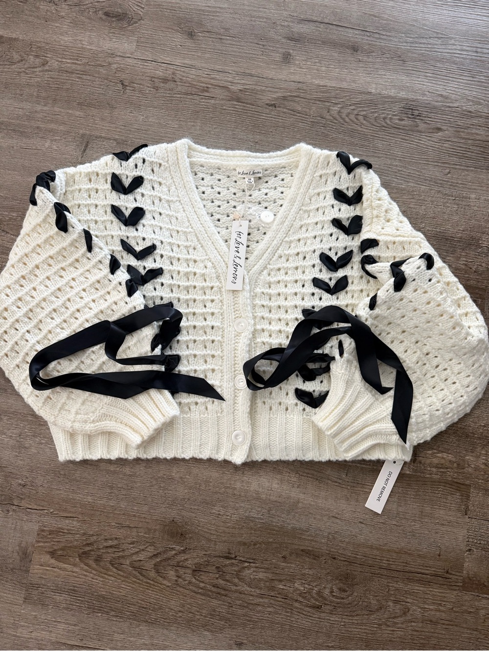 For Love & Lemons Ribbon Accent Cardigan Sweater - Cream